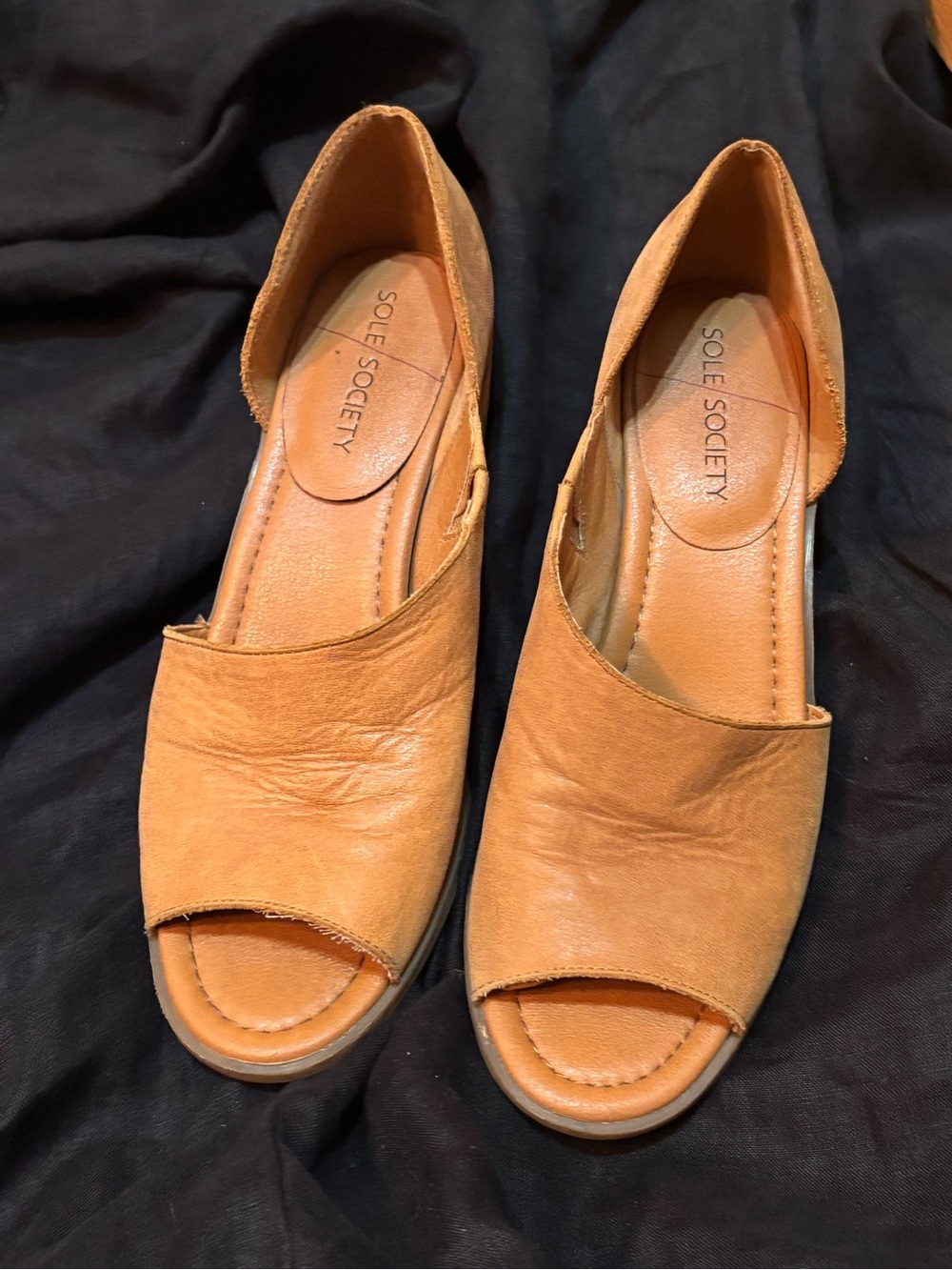 Sole Society Ralimia Brown leather stacked heel open toe Size 8
